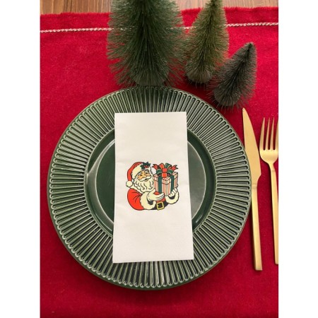 Noel Baba Hediye Paketi Baskılı Yılbaşı Peçetesi Beyaz16 Adet