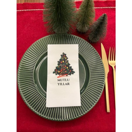 Yılbaşı Ağacı Mutlu Yıllar Baskılı Yılbaşı Peçetesi Beyaz16 Adet