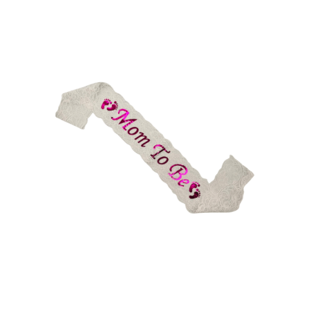 Mom To Be Beyaz Dantelli Pembe Kuşak 9x140 cm