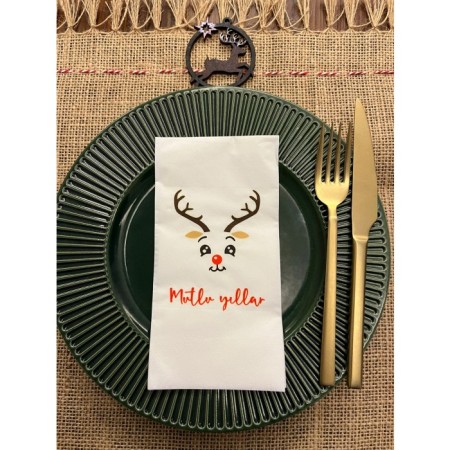 Geyik Mutlu Yıllar Baskılı Yılbaşı Peçetesi Beyaz16 Adet