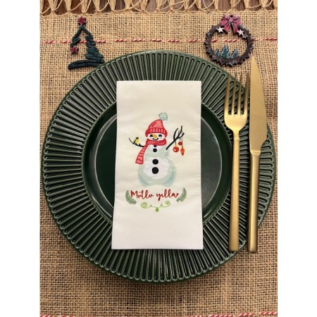 Kardan Adam Mutlu Yıllar Baskılı Yılbaşı Peçetesi Beyaz16 Adet