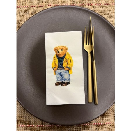 Sarı Ceketli Sevimli Ayı Baskılı Peçete Beyaz 16 Adet