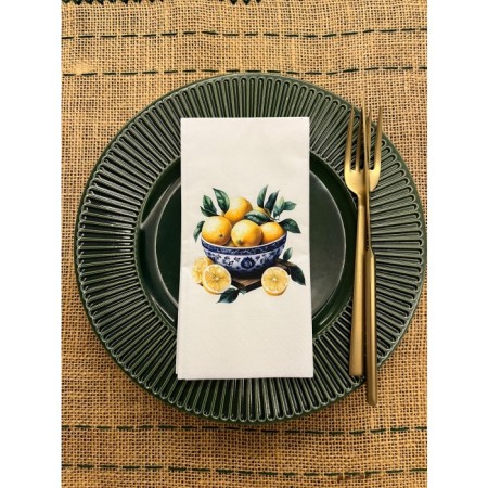 Mavi Beyaz Kase Limon Baskılı Sunum Peçetesi Beyaz 16 Adet