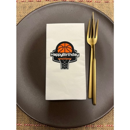 Basketbol  Temalı Happy Bırthday Baskılı Sunum Peçetesi Beyaz 16 Adet
