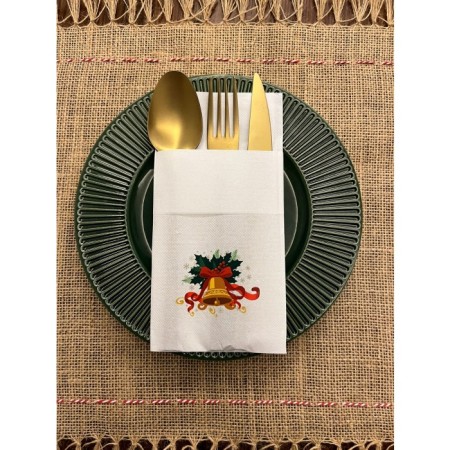 Yılbaşı Ağacı Çan Baskılı Kanguru Cepli Peçete Beyaz12 Adet