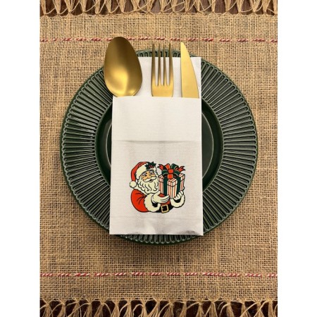 Noel Baba Hediye Paketi Baskılı Yılbaşı Kanguru Cepli Peçete Beyaz12 Adet