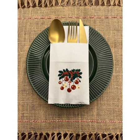 Yılbaşı Kokina Ve topları  Baskılı Yılbaşı Kanguru Cepli Peçete Beyaz12 Adet