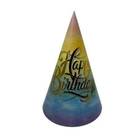 Happy Bırthday Baskılı Makaron Renkli Karton Şapka 20 cm