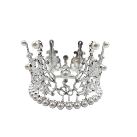 Pasta Tacı Metal İncili 11 Cm Gümüş