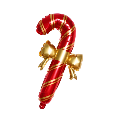 Gold Kurdeleli Kırmızı Baston Şeker Folyo Balon 65x37 cm