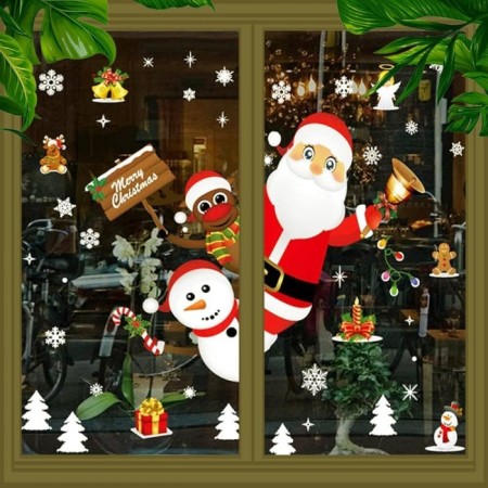 Yılbaşı Elektrostatik Sticker 3 Lü Sarkan Noel Baba Model Renkli 70x50 cm