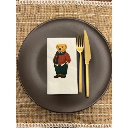 Kırmızı Gömlekli Sevimli Ayı Baskılı Peçete Beyaz 16 Adet