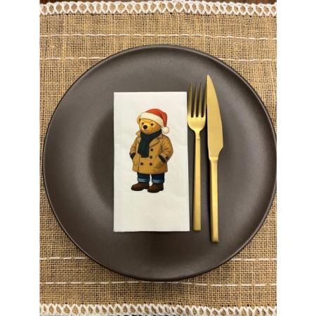 Kırmızı Şapkalı Sevimli Ayı Baskılı Peçete Beyaz 16 Adet