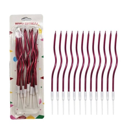 Metalik Burgulu Kırmızı Mum 12 lı 16 cm
