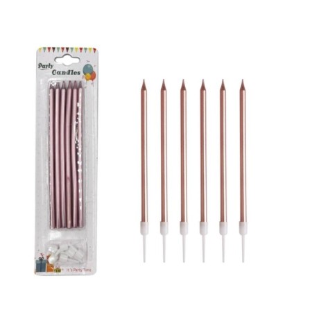 Metalik İnce Mum Rose Gold 15 cm 6 lı