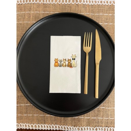 Renkli Kedi (Cat) Baskılı Peçete Beyaz 16 Adet