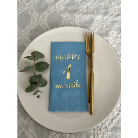 Gold Yaldızlı Mavi Happy 1 Ay Months Garson Katlama Peçete 16 Adet