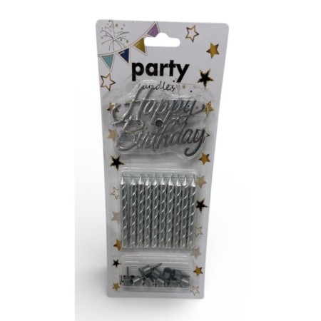 Happy Bırthday Yazılı Gümüş Mum 11 Parça