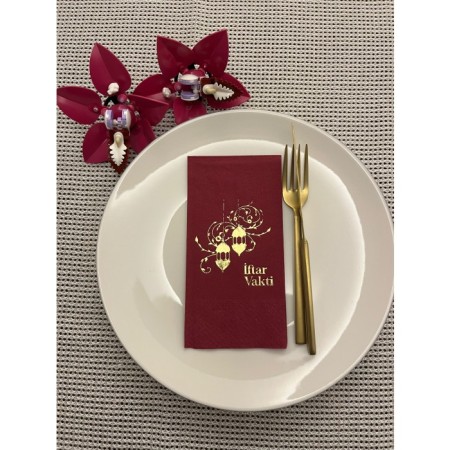 Gold Yaldızlı Vişne Renkli İftar Vakti Garson Peçete 16 Adet