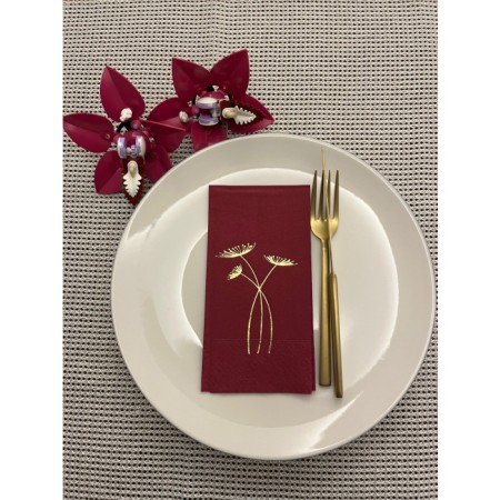 Gold Yaldızlı Vişne Renkli Havuç Çiçeği Peçete 16 Adet