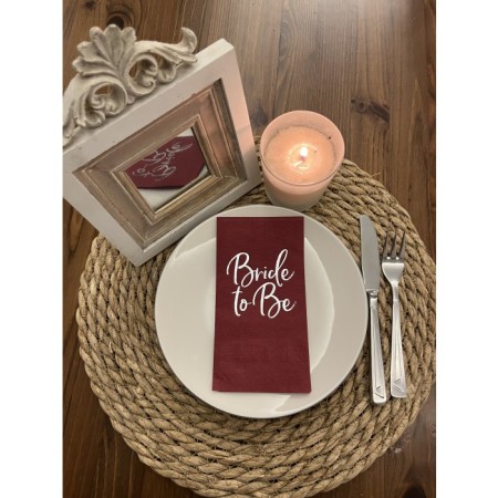 Gümüş Yaldızlı Vişne Renkli Bride To Be Peçete 16 Adet