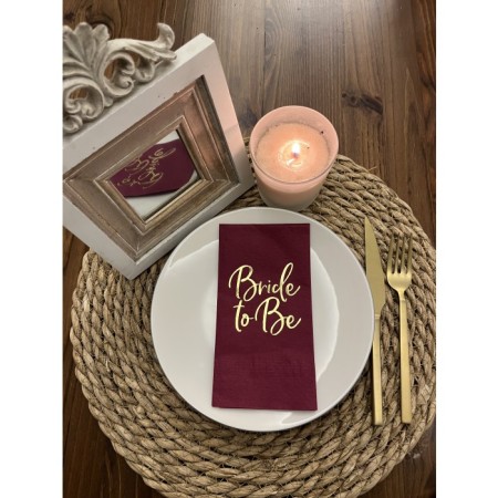 Gold Yaldızlı Vişne Renkli Bride To Be Peçete 16 Adet