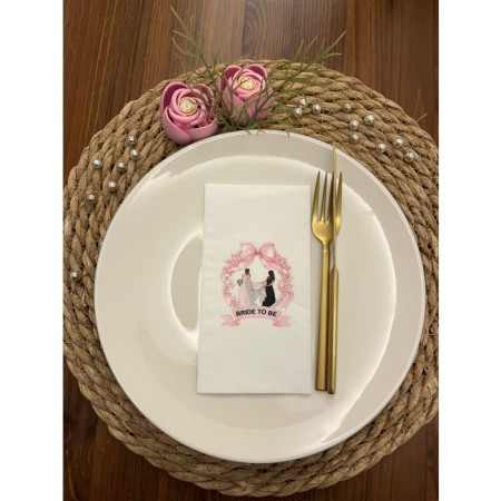 Bride To Be Pembe Çelenk Baskılı Sunum Peçetesi Beyaz 16 Adet
