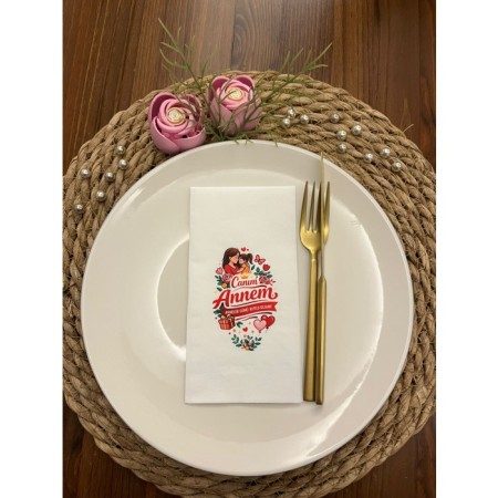 Canım Annem  Baskılı Sunum Peçetesi Beyaz 16 Adet