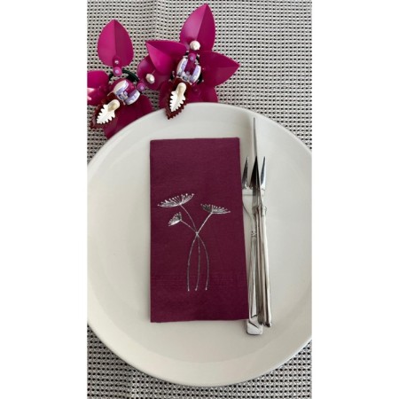 Gümüş Yaldızlı Vişne Renkli Havuç Çiçeği Peçete 16 Adet