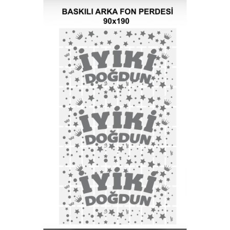 Metalize Beyaz PötiKare Gümüş Baskılı Arka Fon Süs 90x190 cm