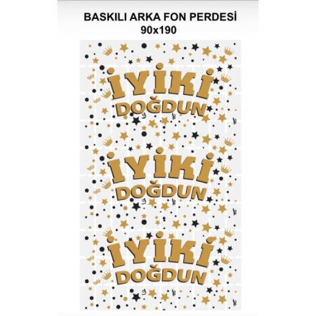 Metalize Beyaz PötiKare Gold Baskılı Arka Fon Süs 90x190 cm