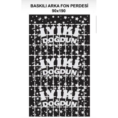 Metalize Siyah PötiKare Gümüş Baskılı Arka Fon Süs 90x190 cm