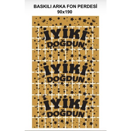 Metalize Gold PötiKare Siyah Baskılı Arka Fon Süs 90x190 cm