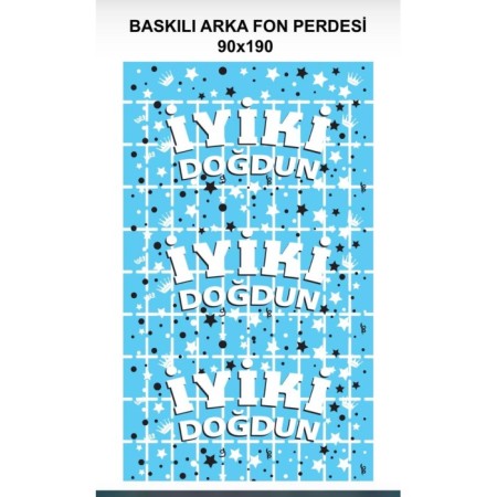Metalize Mavi PötiKare Gümüş Baskılı Arka Fon Süs 90x190 cm