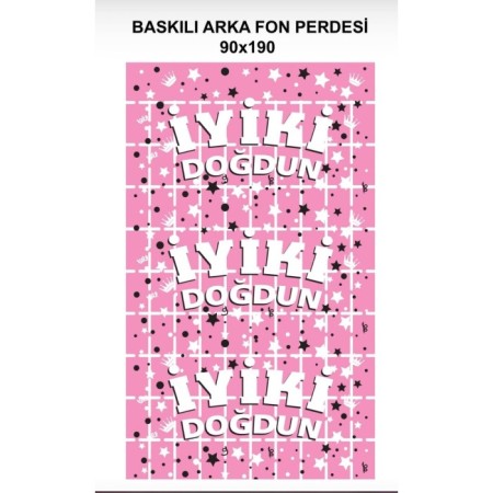 Metalize Pembe PötiKare Gümüş Baskılı Arka Fon Süs 90x190 cm