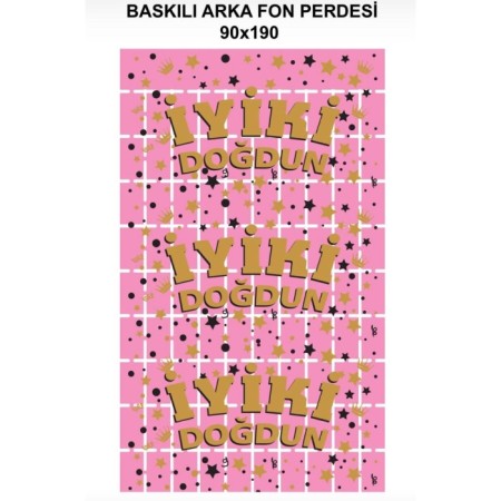 Metalize Pembe PötiKare Gold Baskılı Arka Fon Süs 90x190 cm