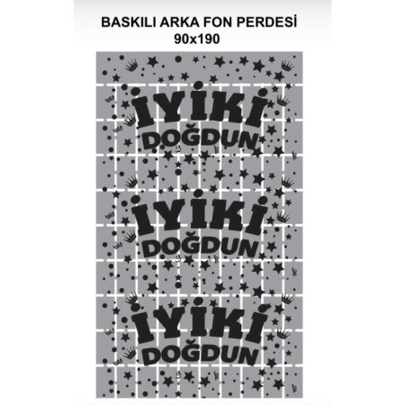 Metalize Gümüş PötiKare Siyah Baskılı Arka Fon Süs 90x190 cm