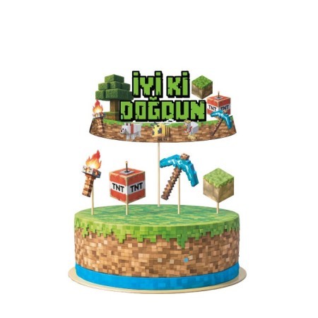 Pixel Temalı Pasta Süsü Kürdan 5 Adet