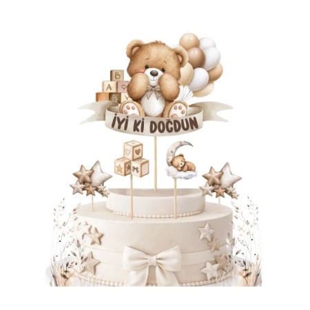 Sevimli Ayı Temalı Pasta Süsü Kürdan 5 Adet