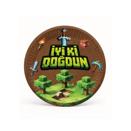 Pixel Temalı Karton Tabak 23 cm 8 Adet