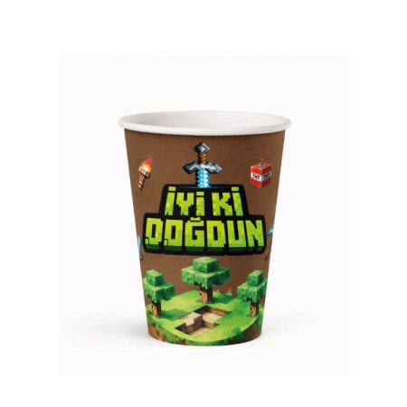Pixel Temalı Karton Bardak 8 Adet
