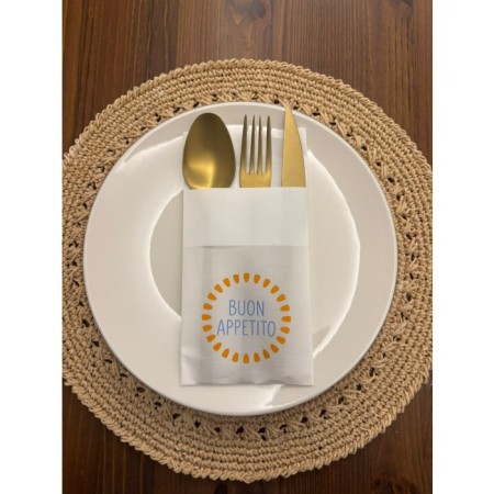 Buon Appetıto ( Afiyet Olsun ) Baskılı Kanguru Cepli Peçete Beyaz 12 Adet
