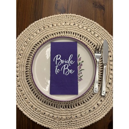 Gümüş Yaldızlı Mor Bride To Be Baskılı Garson Katlama Peçete 16 Adet