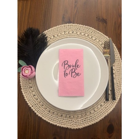 Siyah Yaldızlı Pembe Bride To Be Peçete 16 Adet