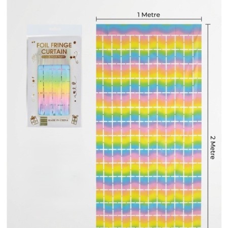 Metalize Makaron Gökkuşağı PötiKare Desenli Arka Fon Süs 100x200 cm