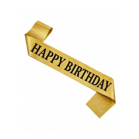Happy Bırthday Siyah Yazılı Simli Gold Saten Lüks Kuşak