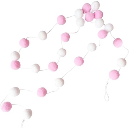 Ponpon Süs Sıralı Garland 30'lu Pembe Beyaz