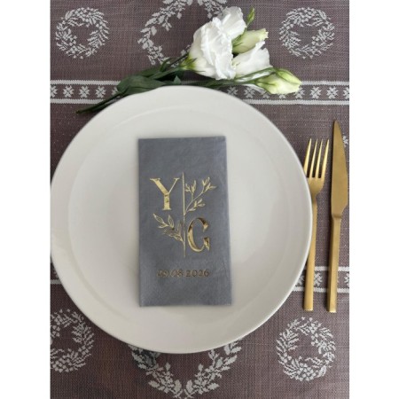 Kişiye Özel Gold Yaldızlı Çiçek Detaylı Nişan Ve Söz Garson Peçete 16 Adet