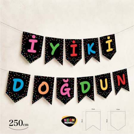 İyi Ki Doğdun Neon Siyah Banner 250 cm