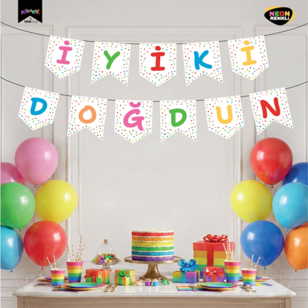İyi Ki Doğdun Neon Beyaz Banner 250 cm